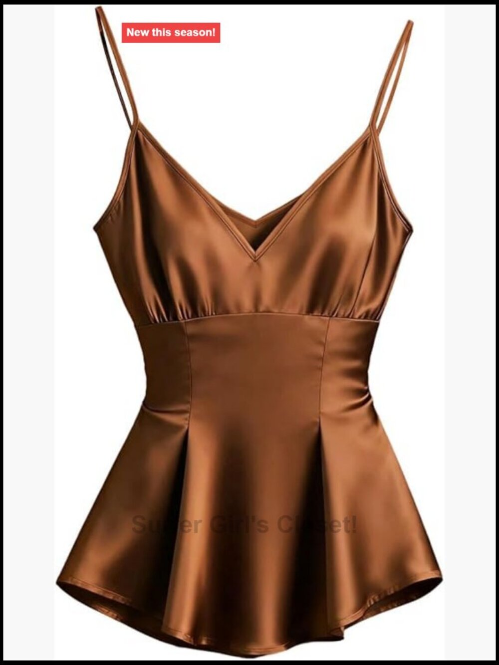 Satin V-Neck Peplum Tank Top Spaghetti Strap Sleeveless Dressy Blouse